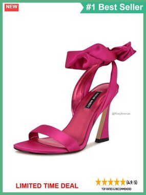 Nine West Kelsie Satin Heeled Gladiator Sandals Ankle Wrap 3.44 Inch Heel